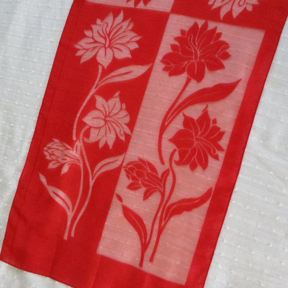 1950s red flower chiffon scarf